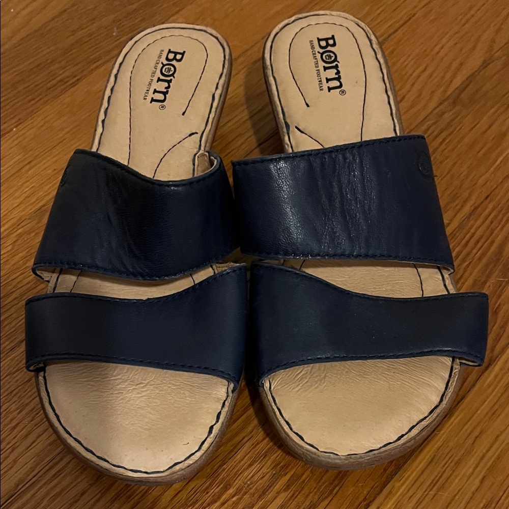 Born Dark Blue and Tan Sandals